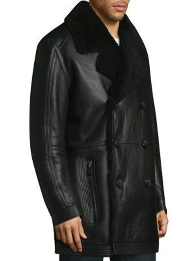 Shop Andrew Marc Frontier Shearling Double-breasted Jacket In Black