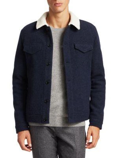 Shop Loro Piana Shearling-trim Buttoned Jacket In Dark Blue