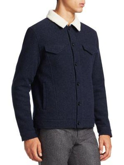 Shop Loro Piana Shearling-trim Buttoned Jacket In Dark Blue