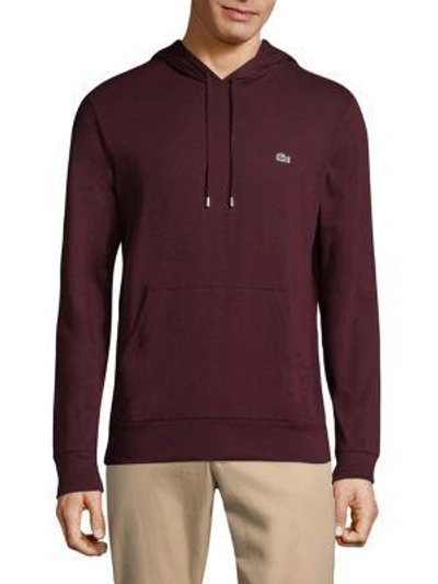 Shop Lacoste Cotton Pullover Hoodie In Red Grape