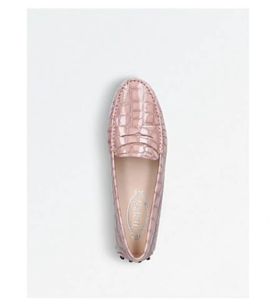Shop Tod's Mocassino Croc-embossed Leather Driving Shoes In Pale Pink