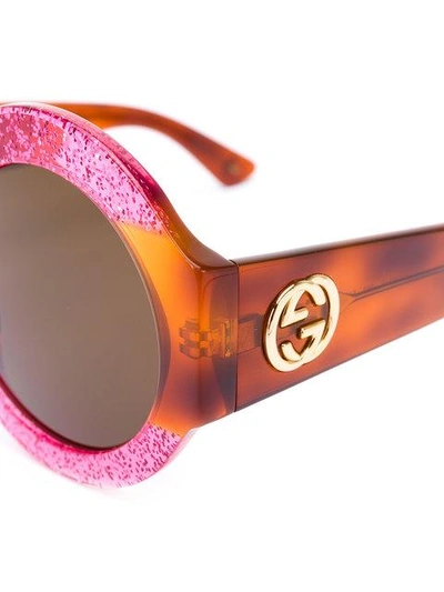 Shop Gucci Eyewear Glitter Tortoiseshell Round Sunglasses - Brown