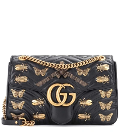 Shop Gucci Gg Marmont Leather Shoulder Bag In Black