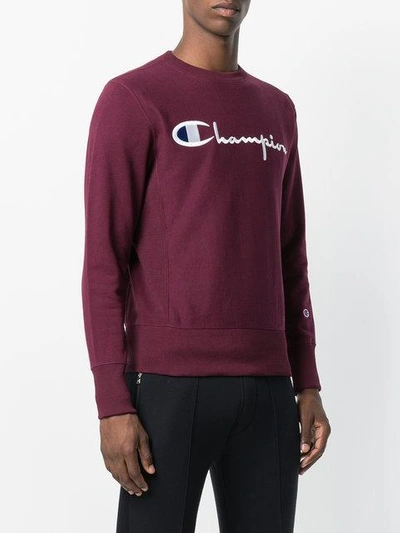 Shop Champion Logo Embroidered Sweatshirt - Pink In Pink & Purple
