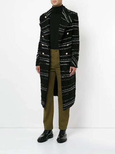 Shop Balmain Striped Double-breasted Coat