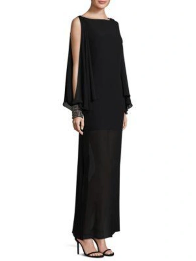 Shop Laundry By Shelli Segal Chiffon Beaded Cape Gown In Black