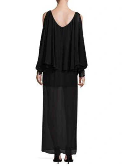 Shop Laundry By Shelli Segal Chiffon Beaded Cape Gown In Black