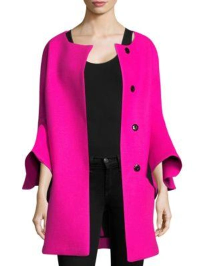 Shop Milly Melton Bonded Flare Sleeve Tie Coat In Fuchsia