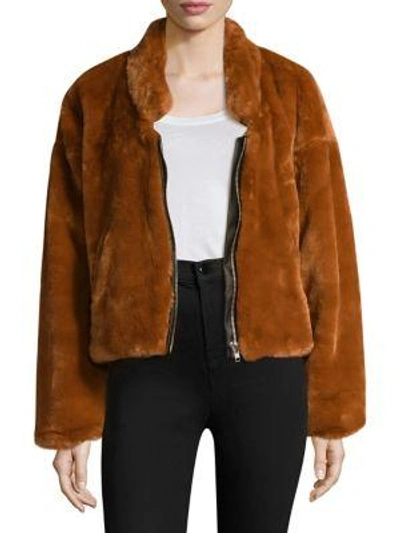 Shop Free People Furry Faux Fur Bomber Jacket In Terracotta