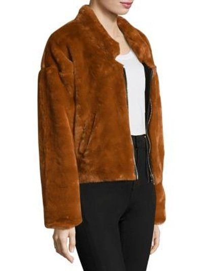 Shop Free People Furry Faux Fur Bomber Jacket In Terracotta