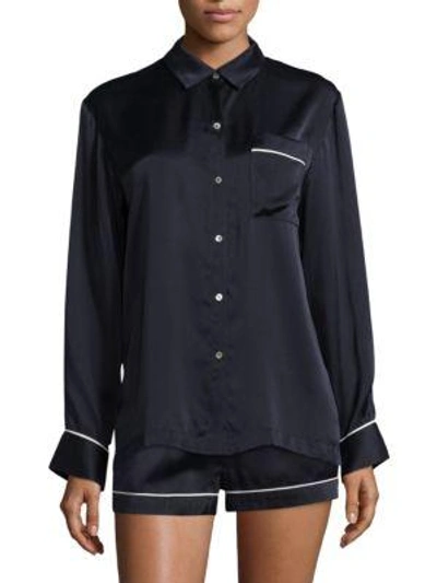 Shop Asceno Luxe Silk Pajama Top In Midnight