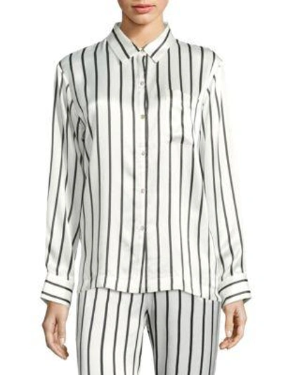 Shop Asceno Jet Striped Silk Pajama Top In Jet Black