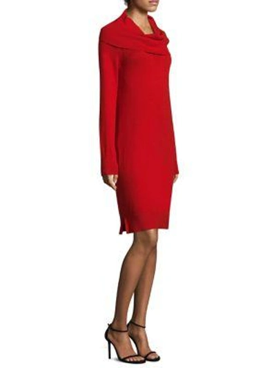 Shop Dkny Rib Cowlneck Dress In Holiday Red