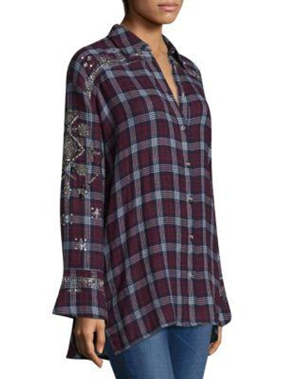 Free People, Tops, Free People Downtown Romance Embellished Plaid Shirt