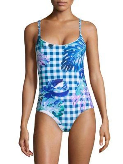 Shop 6 Shore Road Pool Crush Swimsuit In Gingham Palm Aqua