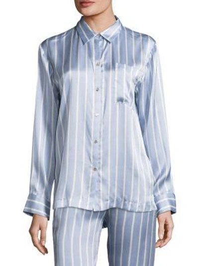 Shop Asceno Striped Silk Pyjama Top In Skystripe
