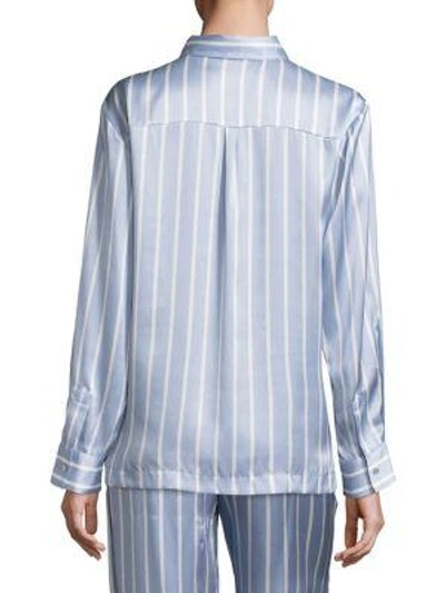 Shop Asceno Striped Silk Pyjama Top In Skystripe