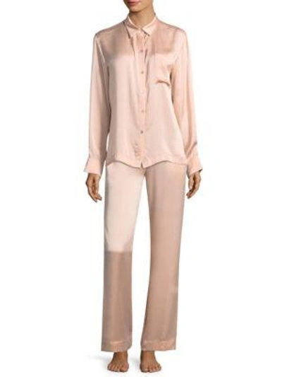 Shop Asceno Luxe Silk Pajama Top In Pale Blush