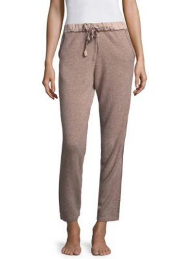 Shop Josie Natori Ribbed Cashmere Jogger Pants In Taupe