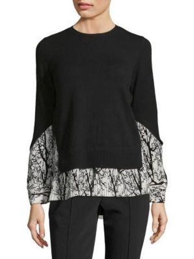 Shop Yigal Azrouël Pleated Tree-print Pullover In Black