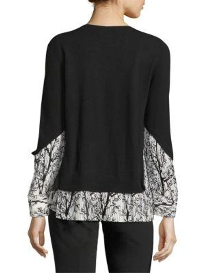 Shop Yigal Azrouël Pleated Tree-print Pullover In Black