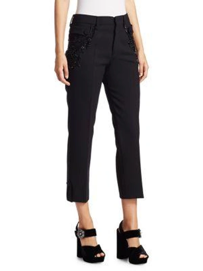 Shop Prada Embellished Wool Trousers In Black