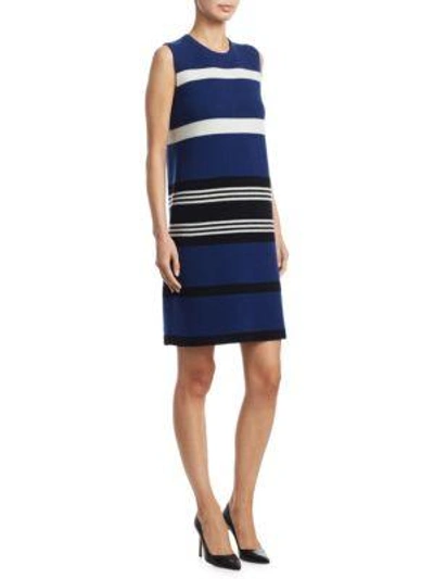 Shop Akris Striped Reversible Cashmere Dress In Atlantic Black Paper