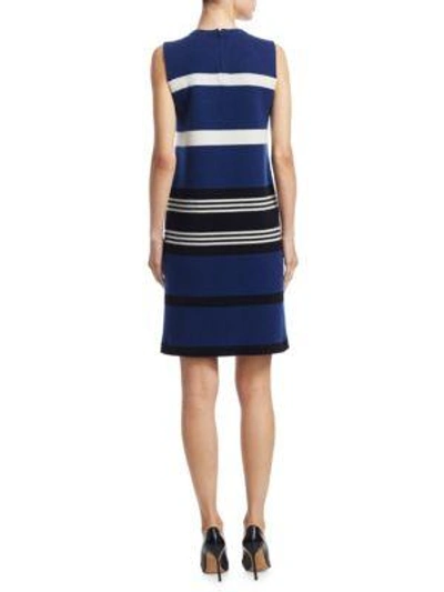 Shop Akris Striped Reversible Cashmere Dress In Atlantic Black Paper