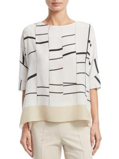 Shop Akris Broken Stripe Silk Tunic Blouse In Paper-schwarz