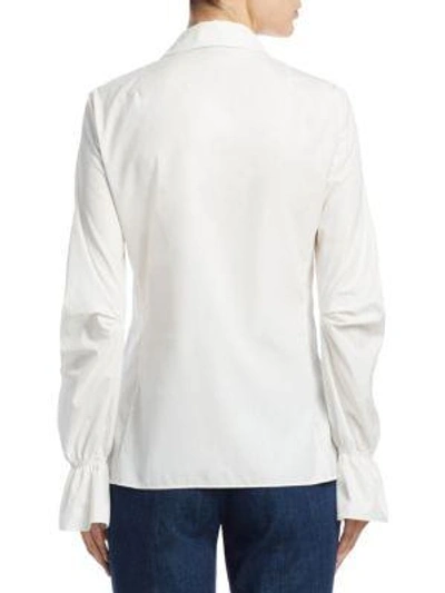 Shop Akris Bell-sleeve Cotton Poplin Button-down Shirt In Paper