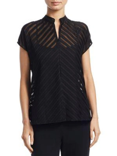 Shop Akris Striped Cotton Viole Blouse In Black