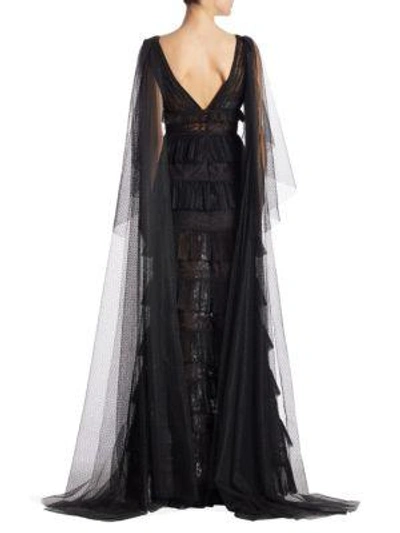 Shop Elie Saab Lace Tiered Gown In Black
