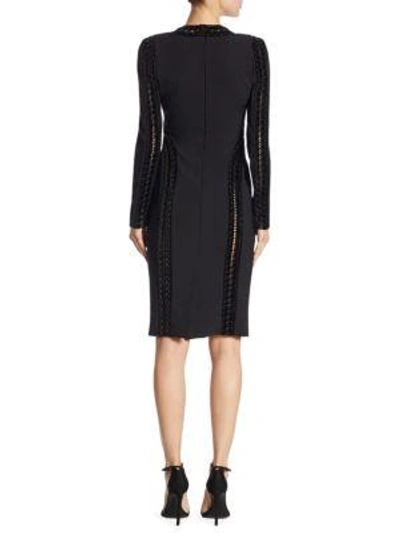 Shop Elie Saab Velvet Trim Sheath Dress In Black