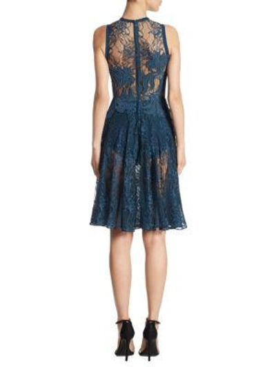 Shop Elie Saab Sheer Lace A-line Dress In Dark Blue
