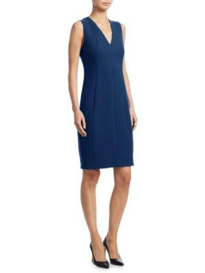 Shop Akris Wool Crepe Sheath Dress In Atlantic