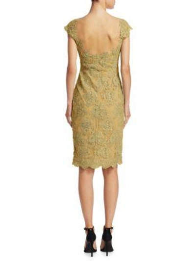 Shop Reem Acra Metallic-lace Sheath Dress In Gold