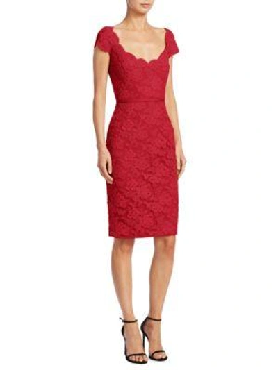 Shop Reem Acra Scoopneck Lace Dress In Red