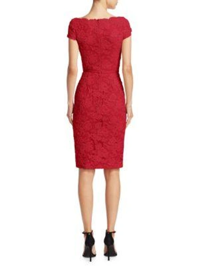 Shop Reem Acra Scoopneck Lace Dress In Red