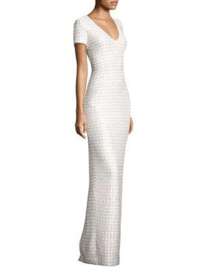 Shop St John Sequin Scallop Knit Gown In White Multi