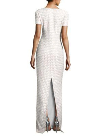 Shop St John Sequin Scallop Knit Gown In White Multi