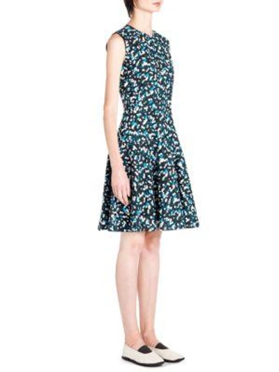 Shop Marni Abstract-print Flared Dress In Black