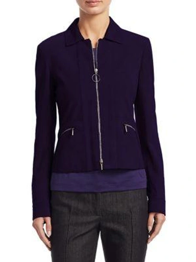Shop Akris Punto Short Zip Suede Jacket In Purple