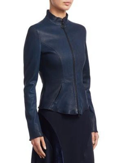 Shop Akris Punto Fitted Leather Jacket In Navy