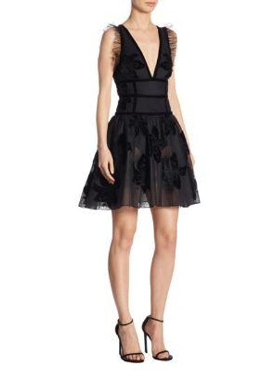 Shop Elie Saab Sheer Skirt Fit-&-flare Dress In Black