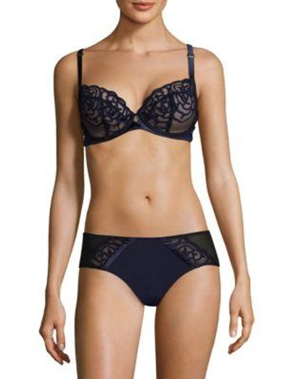Shop Chantelle Luxembourg Lace Plunge Embroidered Bra In Blue Black