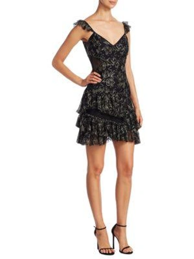 Shop Cinq À Sept Enid Embroidered Ruffle Dress In Black Pewter