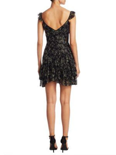 Shop Cinq À Sept Enid Embroidered Ruffle Dress In Black Pewter