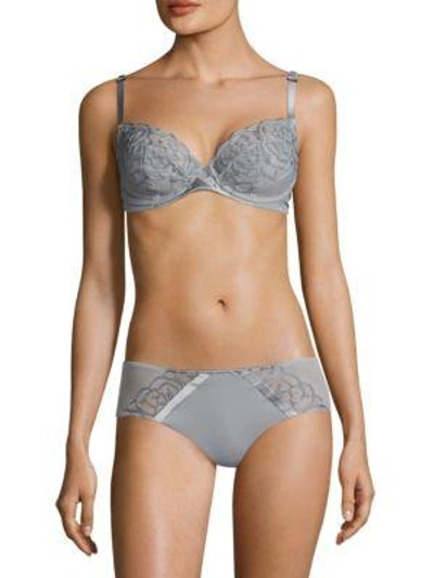 Shop Chantelle Luxembourg Lace Plunge Embroidered Bra In Soft Gray