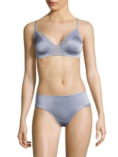 Shop Hanro Luna Lace Soft Cup Bra In Muted Blue