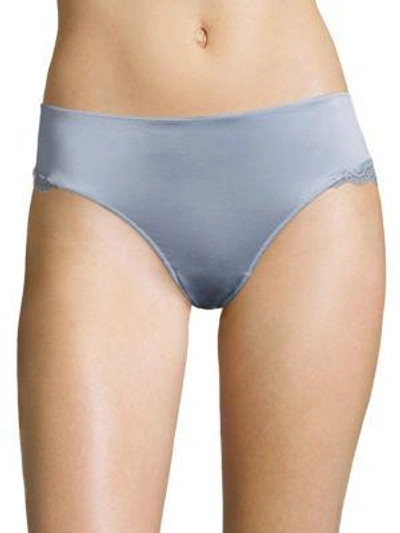 Shop Hanro Luna Lace Hi-cut Panty In Muted Blue